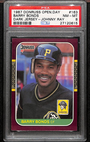 1987 Barry Bonds Donruss Opening Day Dark Jersey Johnny Ray Error PSA 8 