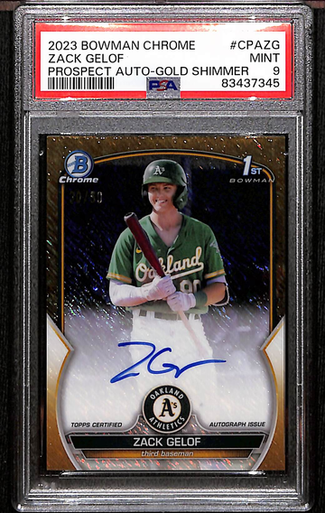 2023 Bowman Chrome Zack Gelof Shimmer Gold 1st Bowman PSA 9 Mint Auto