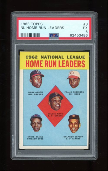 1963 TOPPS NL HOME RUN LEADERS #3 PSA 5 AARON MAYS BANKS
