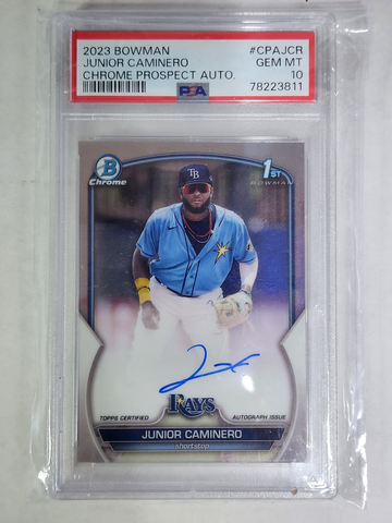 PSA 10 JUNIOR CAMINERO AUTO 1st 2023 Bowman Chrome Prospects Rays GEM MINT