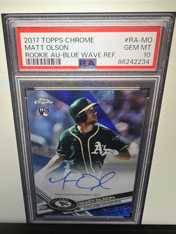 2017 Topps Cbrome Matt Olson Rookie Auot Blue Wave Refractor