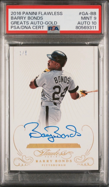 POP 1!! 2016 Flawless *GOLD* Auto BARRY BONDS #d 1/5 PSA 9/10