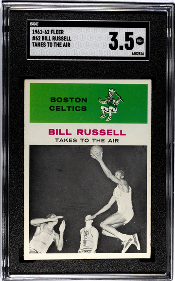 1961 Fleer #62 Bill Russell SGC 3.5 Takes To The Air Boston Celtics 