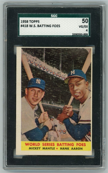 1958 Topps #418 Mickey Mantle Hank Aaron SGC 4 World Series Batting Foes