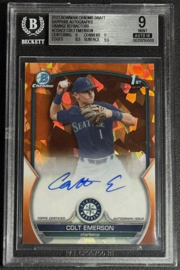 2023 Bowman Chrome Draft 1st Colt Emerson Auto /25 Orange Sapphire Refractor