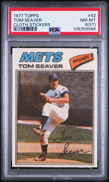 1977 TOPPS TOM SEAVER CLOTH STICKER PSA 8 (ST)