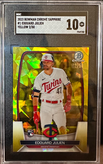 2023 Edouard Julien Bowman Chrome Sapphire Yellow 2/50 RC Rookie SGC 10 Twins