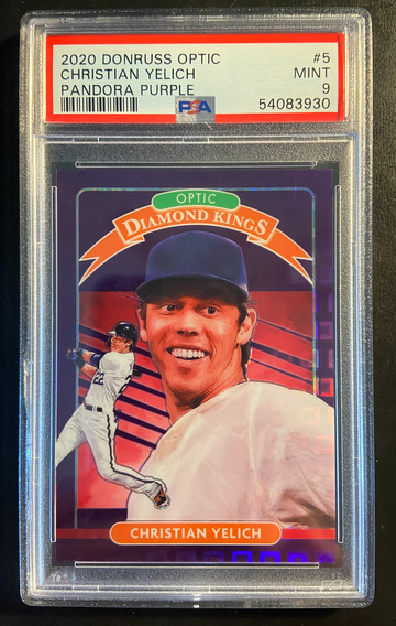 2020 Donruss Optic /99 Christian Yelich Pandora Purple POP 1 NO 10's - PSA 9 MINT