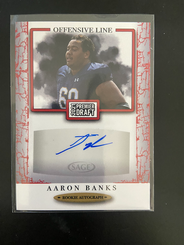 2021 SAGE Premier Draft AUTO RED Aaron Banks 49ers