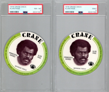 1976 Crane Discs Football Card Alan Page HOF PSA Graded 1 NM-MT 8 & 1 MINT 9