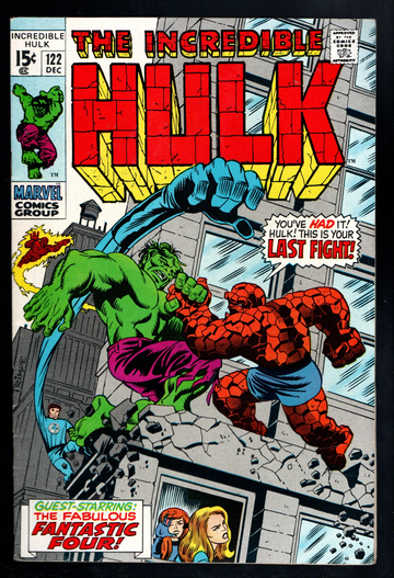 1969 Marvel Comic Book The Incredible Hulk #122 Key Issue FF App/Battle Thing
