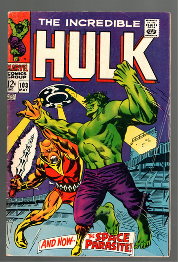 1968 Marvel Comic Book #103 Incredible Hulk VG++ Condition 1st Space Parasite