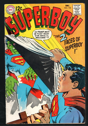 1968 Marvel Comic Book Silver Age Superboy #152 Fine++