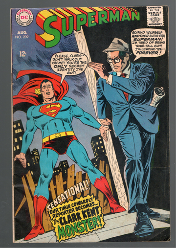 1969 DC Superman Comic Book #209 Grade VG++/-