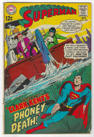 1968 DC Comic Book Silver Age Superman #210 VG+/- Condition
