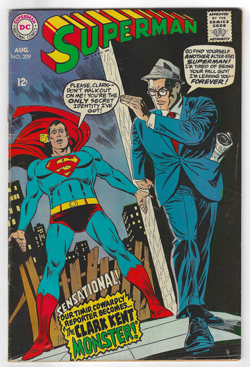 1968 DC Comic Book Silver Age Superman #209 VG++/F- Condition