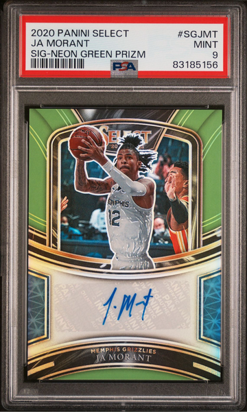 2020 Panini Select Ja Morant AUTO /35 Neon Green PRIZM PSA 9 MINT