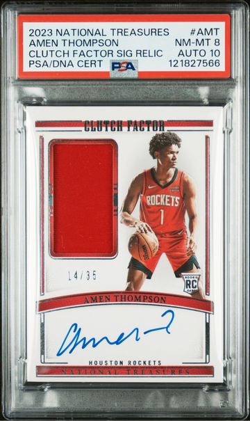 2023 National Treasures Amen Thompson Clutch Factor ROOKIE PATCH AUTO /35 PSA 10 AUTO Pop 1 None Higher
