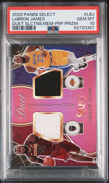 2020 Panini Select LeBron James Dual Selections Memorabilia Purple Prizm /99 PSA 10 GEM MINT