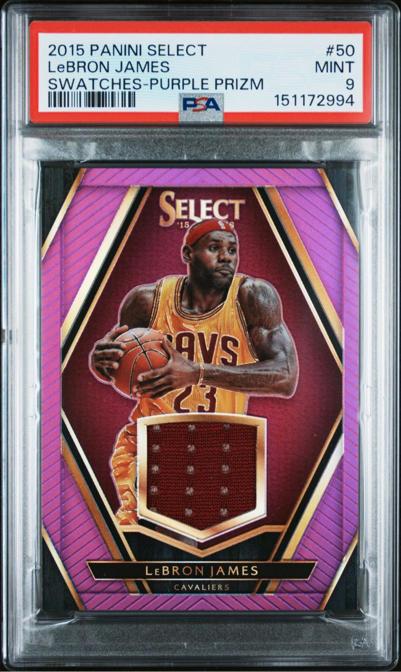 2015 Panini Select Lebron James Swatches Purple Prizm /49 PSA 9