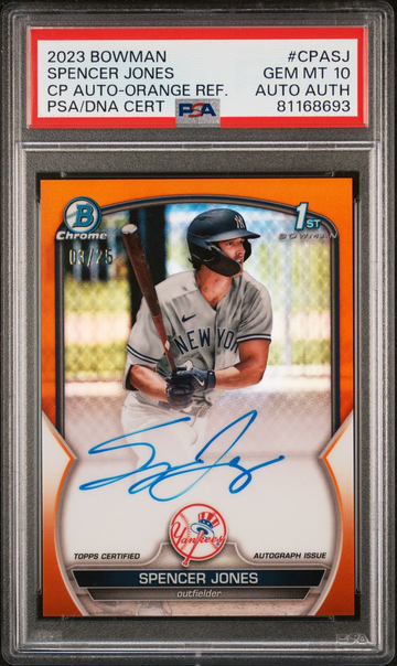 2023 Bowman Spencer Jones 1st Chrome True Orange Refractor Auto /25 PSA 10 