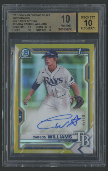 2021 Bowman Draft Carson Williams 1st Chrome True Gold Ref. Auto /50 BGS 10/10