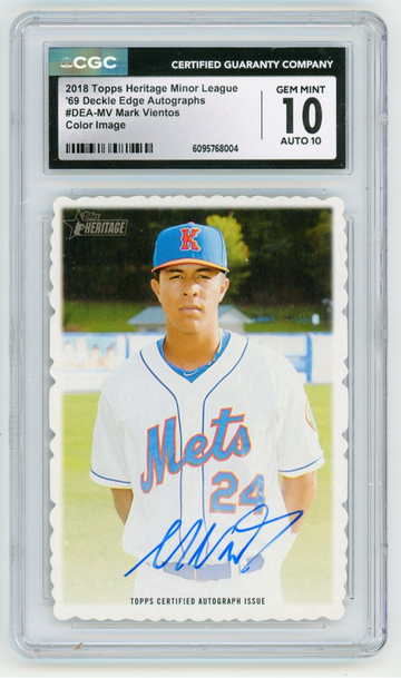 2018 Topps Heritage Minor League Mark Vientos '69 Deckie Edge Autographs Color Image #DEA-MV CGC 10