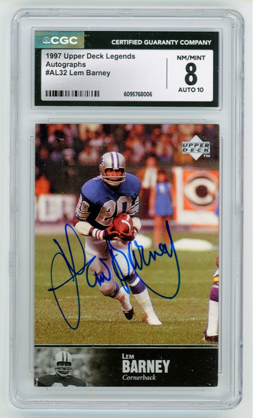 1997 Upper Deck Legends Football Autographs Lem Barney #AL32 CGC 8