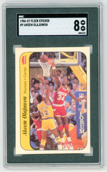 1986-87 Fleer Basketball Stickers Akeem Olajuwon #9 SGC 8
