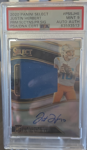 2020 Select JUSTIN HERBERT Prizm Selections Prime Signatures 10/49 (#'d to JSY) 