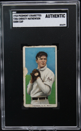 1909-1911 T206 Piedmont Christy Mathewson dark cap SGC A