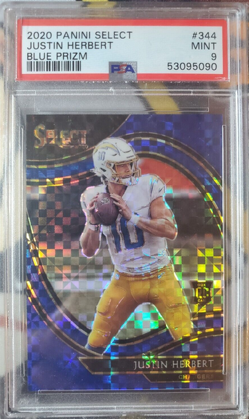 Justin Herbert 2020 Panini Select Field Level Blue Prizm /49 Rookie PSA 9