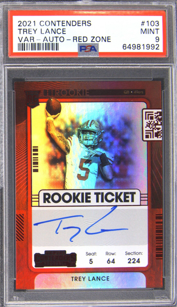 2021 Contenders Variation Autograph #103 Trey Lance Red Zone Auto PSA 9