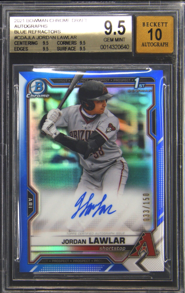 2021 #CDAJLA Jordan Lawlar Blue Refractor Autograph Autograde 10 033/150 BGS 9.5