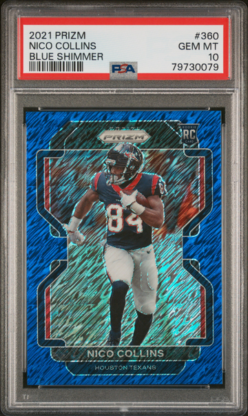 2021 Prizm Nico Collins Blue Shimmer /25 PSA 10 silver pop 1