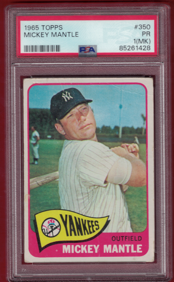 1965 Topps Mickey Mantle ( NEW YORK YANKEES ) PSA 1MK Card #350!