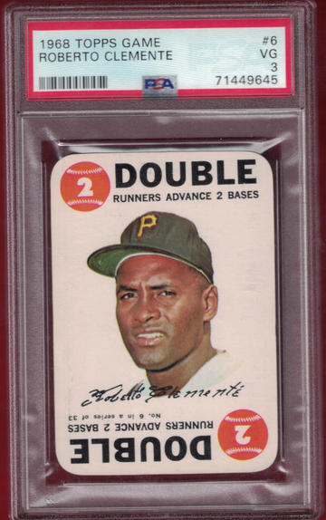 1968 Topps GAME Roberto Clemente ( PITTSBURGH PIRATES ) PSA 3 DOUBLE Card #6!