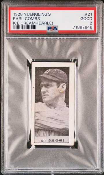 Earl Combs 1928 Yuengling's Ice Cream Baseball #21 PSA 2