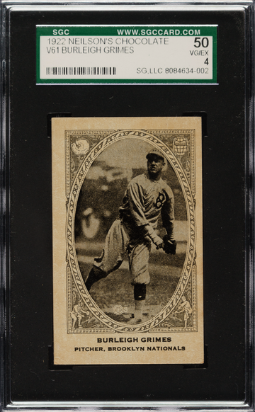 Burleigh Grimes 1922 Neilson's Chocolate V61 Type II HOF RC SGC 4 VG-EX