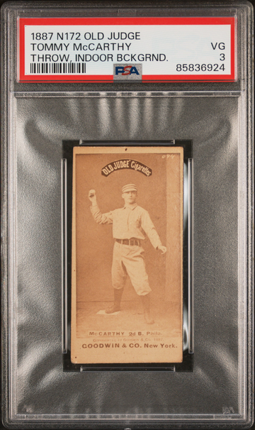 Tommy McCarthy 1887 Old Judge N172 Throw Indoor Background HOF RC PSA 3