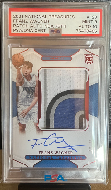 Franz Wagner 2021 National Treasures NBA 75th Patch Auto 49/75 PSA 9/10 