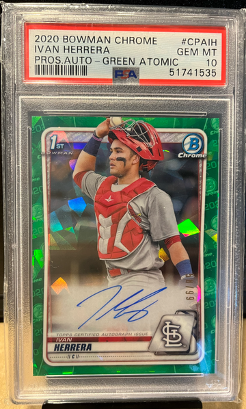 Ivan Herrera 2020 Bowman Chrome Auto Green Atomic 58/99 PSA 10