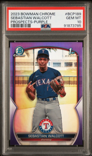 2023 Bowman Chrome Sebastian Walcott Prospects Purple 91/250 PSA 10