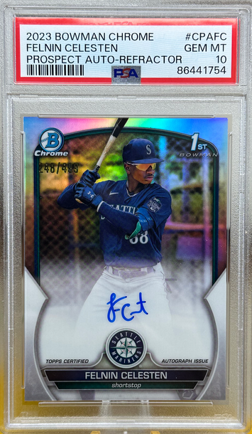 2023 bowman chrome 1st prospect Felnin celesten refractor auto /499 PSA 10 rookie card autograph 