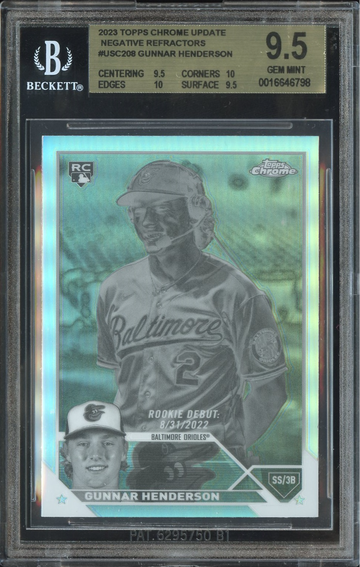 Gunnar Henderson 2023 Topps Chrome Update Negative Refractors #USC208 BGS 9.5