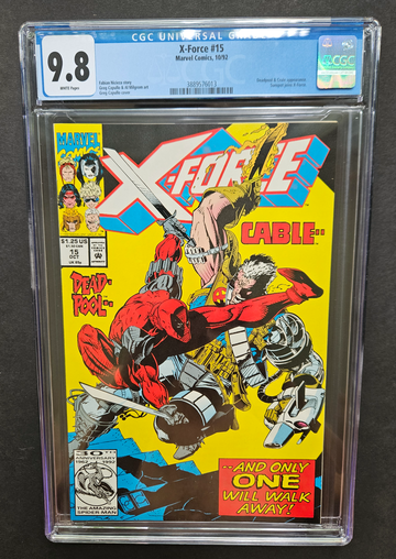X-FORCE #15 CGC 9.8 DEADPOOL VS. CABLE GREG (SPAWN) CAPULLO ART FREE S/H.