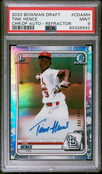 2020 Bowman Draft Chrome Tink Hence Rookie Auto Refractor  #/499 RC-  PSA 9