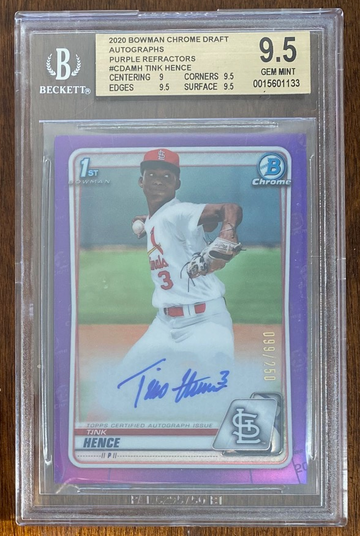 BGS 9.5 - 2020 Bowman Chrome TINK HENCE PURPLE REFRACTOR AUTO RC /250 Rookie
