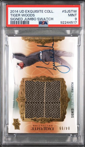 2014 EXQUISITE TIGER WOODS JUMBO SWATCH AUTO PSA 9 MINT