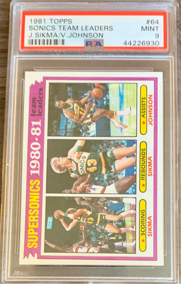 1981 Topps Basketball #64 Sonics Team Leaders Sikma Johnson PSA 9 Mint POP 45!